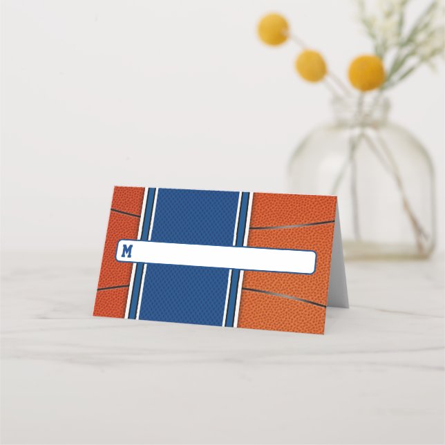 Orange Blue Basketball Bar Mitzvah Platzkarte (Vorderseite)