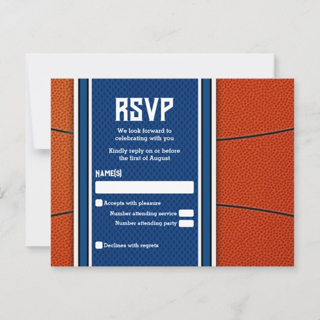 Orange Blue Basketball Bar Mitzvah RSVP Karte (Vorderseite)