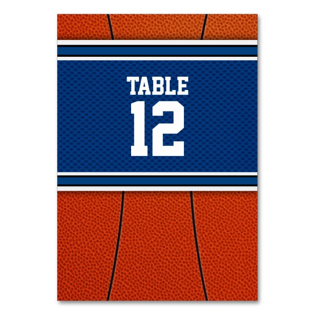 Orange Blue Basketball Bar Mitzvah Tischnummer (Vorderseite)