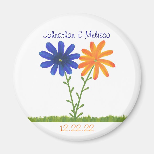 Orange & Blue Blume Save the Date Hochzeitsmagnete Magnet (Vorne)