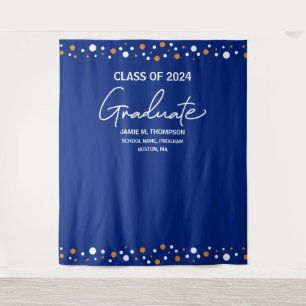 Orange Blue Class 2024 Backdrop Abschluss Wandteppich