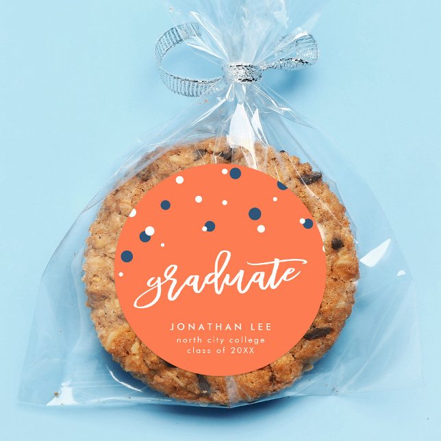 Orange Blue Confetti Graduate Abschluss Runder Aufkleber (Von Creator hochgeladen)