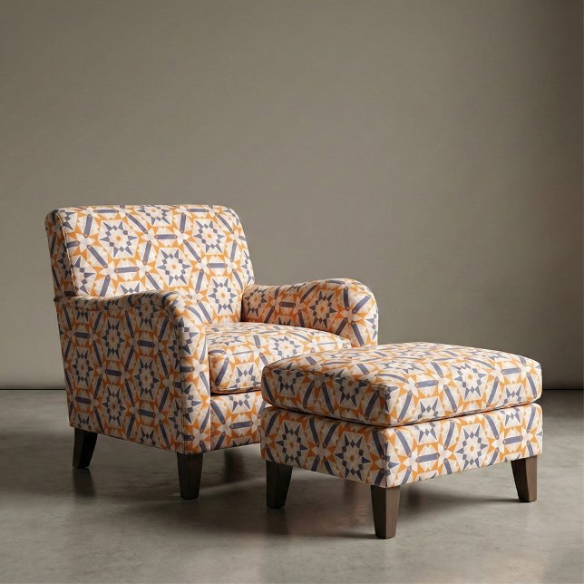 Orange Blue Cream Geometric Mosaic Ethnic Pattern Stoff (Von Creator hochgeladen)