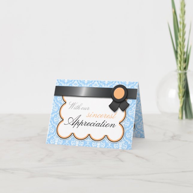 Orange & Blue Damask Elegante Danksagungen Karten (Vorderseite)