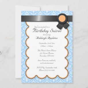 Orange & Blue Damask Geburtstag Soiree Einladungen