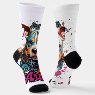 Orange Blue Gemusterter Pop Art Dog Socken