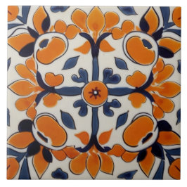 Orange Blue Geometric Cross Abstrakt mediterrane Fliese
