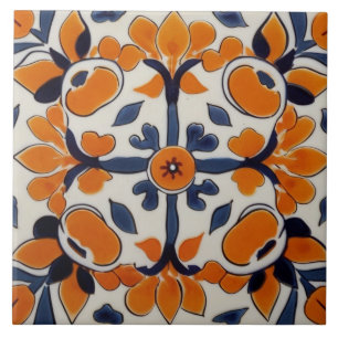 Orange Blue Geometric Cross Abstrakt mediterrane Fliese