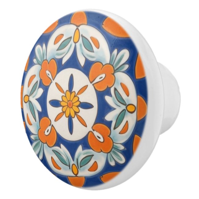 Orange & Blue Geometric, mediterran Keramikknauf (Rechts)