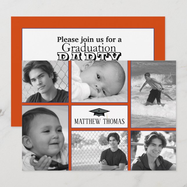 Orange & Blue Grad Einladung, Matte 5" x 7" Einladung (Vorne/Hinten)