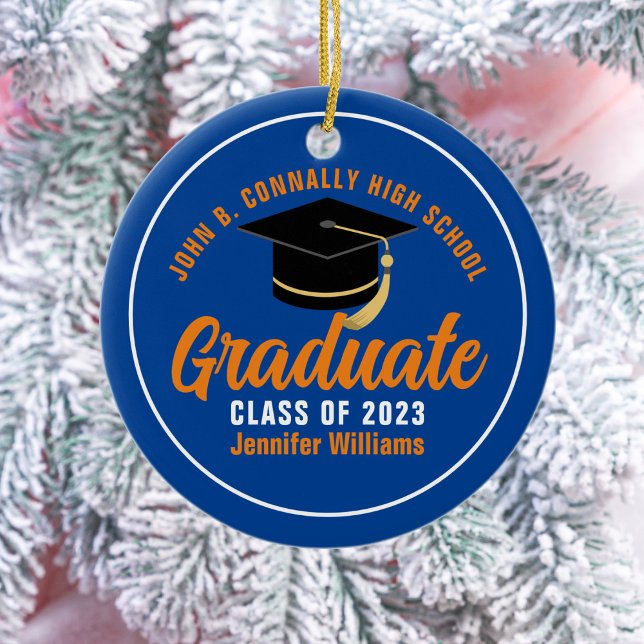 Orange Blue Graduate Personalisiert 2025 Abschluss Keramik Ornament (Von Creator hochgeladen)
