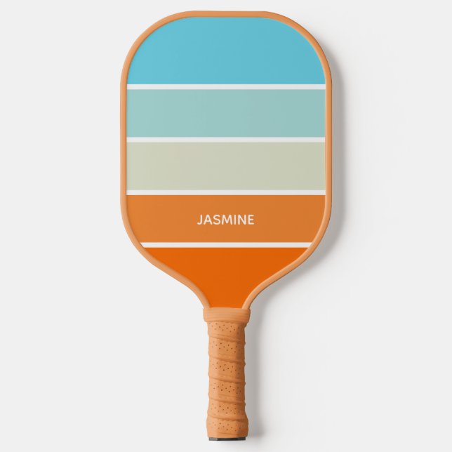 Orange Blue Green Color Block Name Pickleball Schläger (Vorderseite)