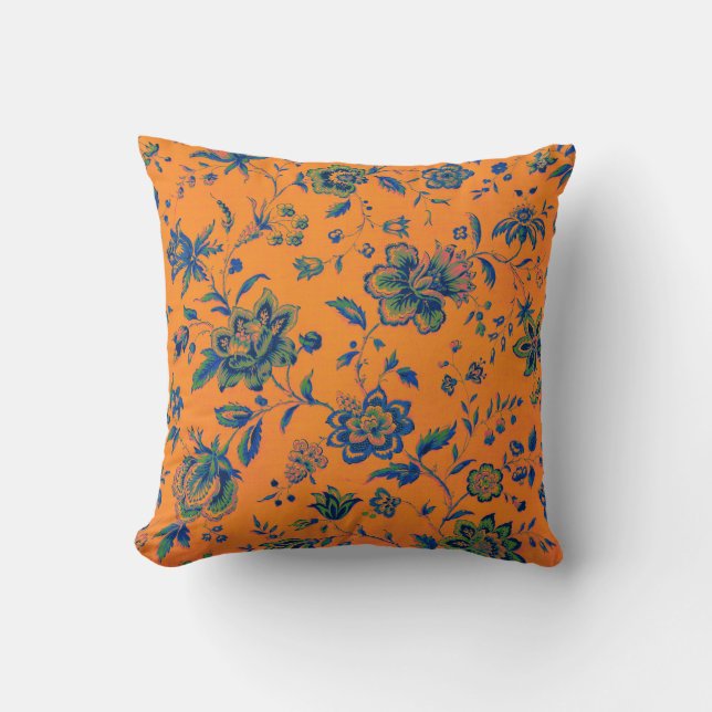 Orange Blue Green Pink Floral Tapesture Luxury Lux Kissen (Vorderseite)
