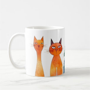 Orange Blue Green Watercolor Quirky Cats Kaffeetasse