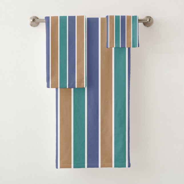 Orange Blue Green White Stripes Badhandtuch Set (Insitu)