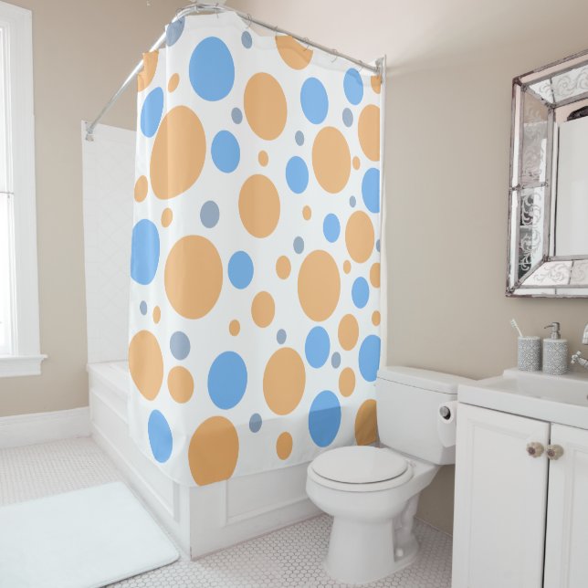 Orange Blue Grey Geometric Circles Duschvorhang (Beispiel)