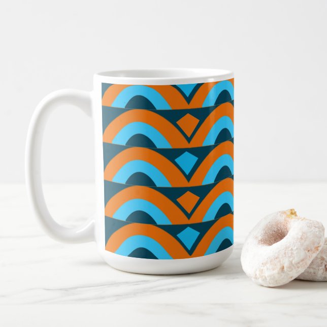 Orange Blue Halbkreis Diamond Geometric Kaffeetasse (Mit Donut)