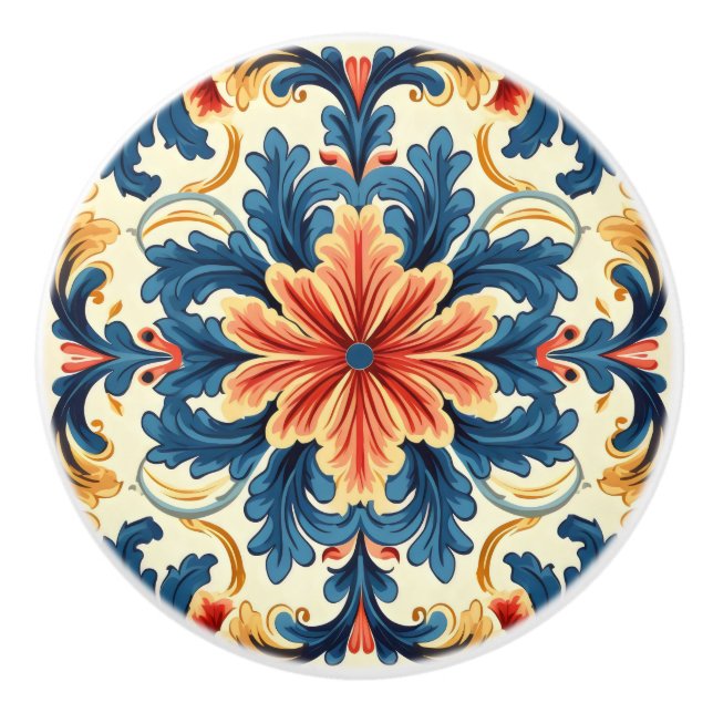 Orange Blue Italian Tile Keramikknauf (Vorderseite)