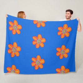 Orange Blue Künstlerische Blume Fleecedecke