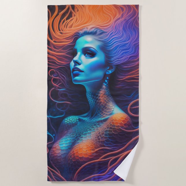 Orange Blue Lila Mermaid Strandtuch (Vorderseite)