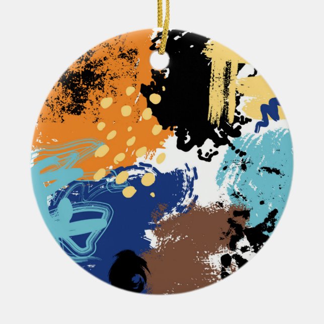 Orange Blue Mitte Century Blotched Abstrakt Stars Keramik Ornament (Vorne)