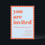 Orange Blue Modern 21st Scalloped Birthday Party Einladung<br><div class="desc">This birthday invitation features bold typography paired with a playful scalloped border for a fun,  confident look in blue and orange. A great choice for milestone birthdays,  cocktail-style parties,  or stylish adult celebrations.</div>