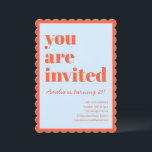 Orange Blue Modern 21st Scalloped Birthday Party Einladung<br><div class="desc">This birthday invitation features bold typography paired with a playful scalloped border for a fun,  confident look in blue and orange. A great choice for milestone birthdays,  cocktail-style parties,  or stylish adult celebrations.</div>