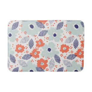 Orange & Blue Modern Blume Pattern Badematte