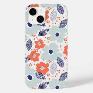 Orange & Blue Modern Blume Pattern Case-Mate iPhone 14 Hülle