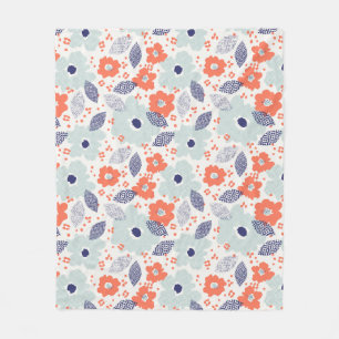 Orange & Blue Modern Blume Pattern Fleecedecke