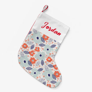 Orange & Blue Modern Blume Pattern Kleiner Weihnachtsstrumpf