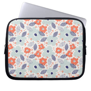 Orange & Blue Modern Blume Pattern Laptopschutzhülle