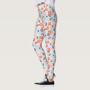 Orange & Blue Modern Blume Pattern Leggings