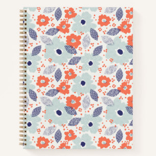 Orange & Blue Modern Blume Pattern Notizbuch