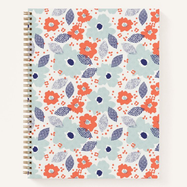 Orange & Blue Modern Blume Pattern Notizbuch (Vorderseite)