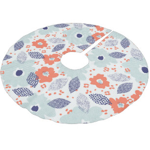 Orange & Blue Modern Blume Pattern Polyester Weihnachtsbaumdecke