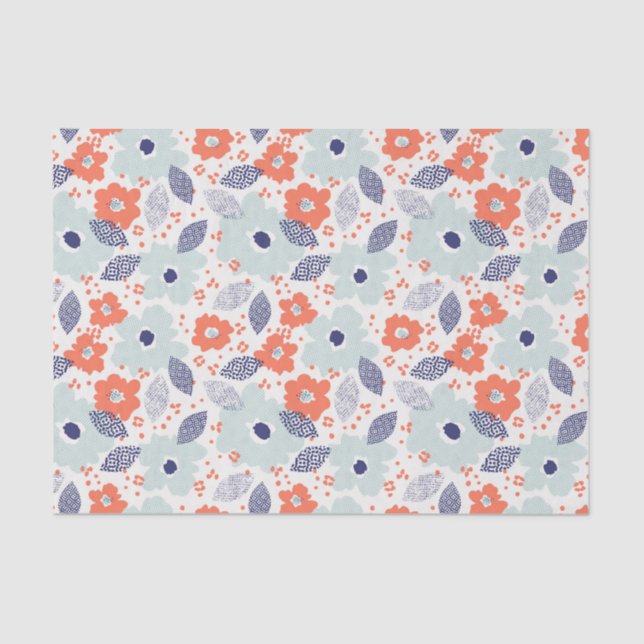 Orange & Blue Modern Blume Pattern Seidenpapier (Vorderseite)