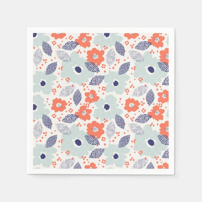 Orange & Blue Modern Blume Pattern Serviette (Vorderseite)
