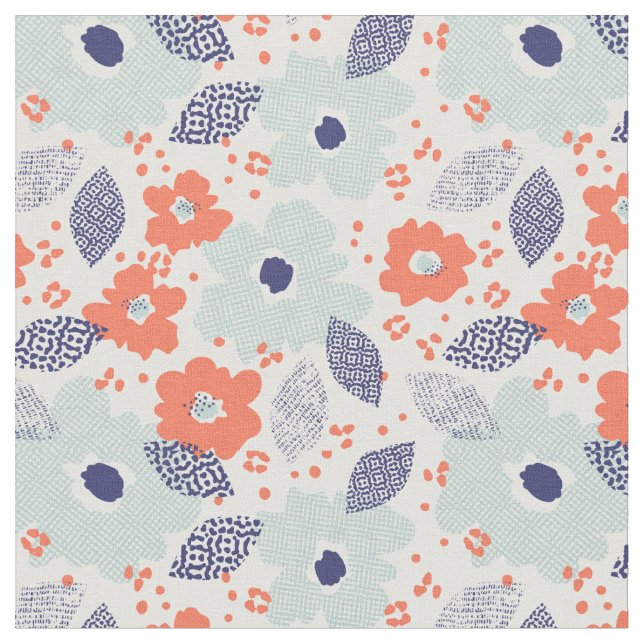 Orange & Blue Modern Blume Pattern Stoff (Nahaufnahme)