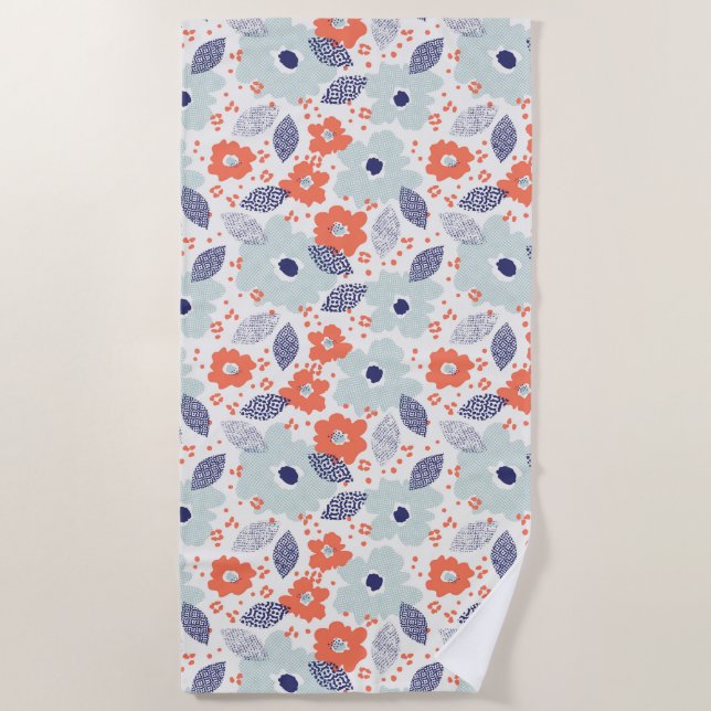 Orange & Blue Modern Blume Pattern Strandtuch (Vorderseite)