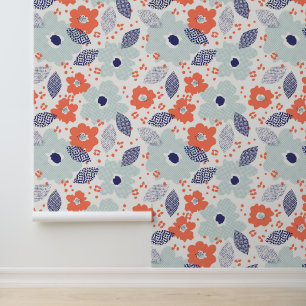 Orange & Blue Modern Blume Pattern Tapete