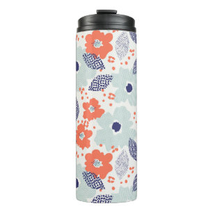 Orange & Blue Modern Blume Pattern Thermosbecher
