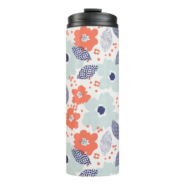 Orange & Blue Modern Blume Pattern Thermosbecher (Vorderseite)