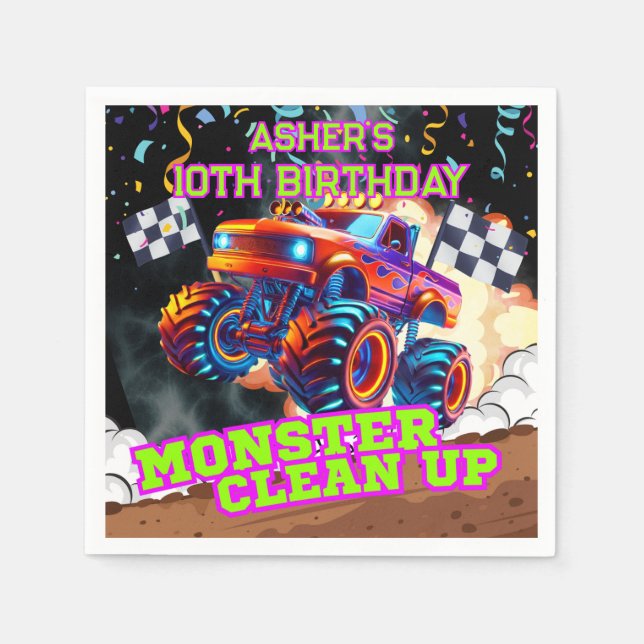 Orange & Blue Monster Truck Hochgeschwindigkeits-G Serviette (Vorderseite)
