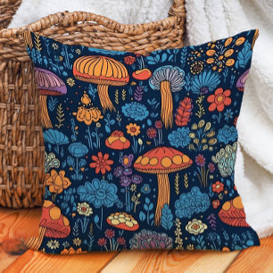 Orange Blue Mushrooms Vintag botanisch Kissen