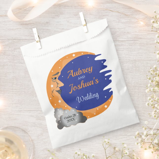 Orange & Blue Over the Moon Wedding Personalisiert Geschenktütchen (Ausgeschnitten)