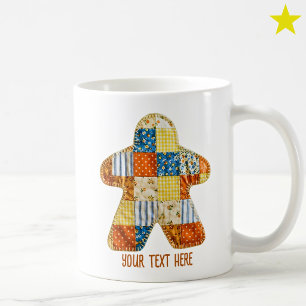Orange Blue Patchwork Quilt Meeple Brettspiel Kaffeetasse