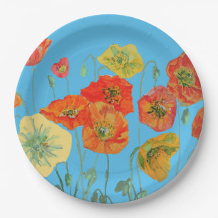 Orange Blue Poppy Blume Musterpapier Party Plate Pappteller