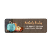 Orange Blue Pumpkins Rustic Fall Party Label