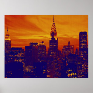 Orange Blue Retro Pop Art New York City Poster